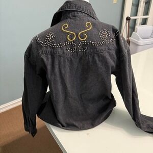 Y2K Western Black Denim Jacket Studded Embroidered Back